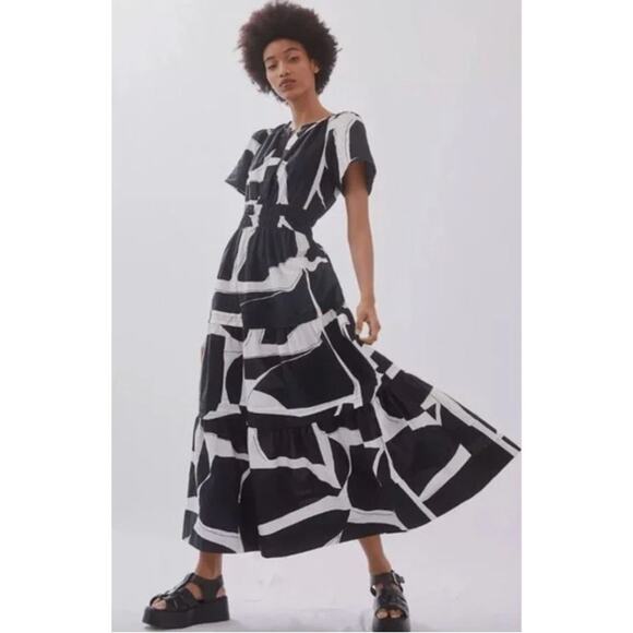 Maeve Dress Womens Large The Somerset Maxi Black White Belted Boho Chic Casual - Picture 2 of 16